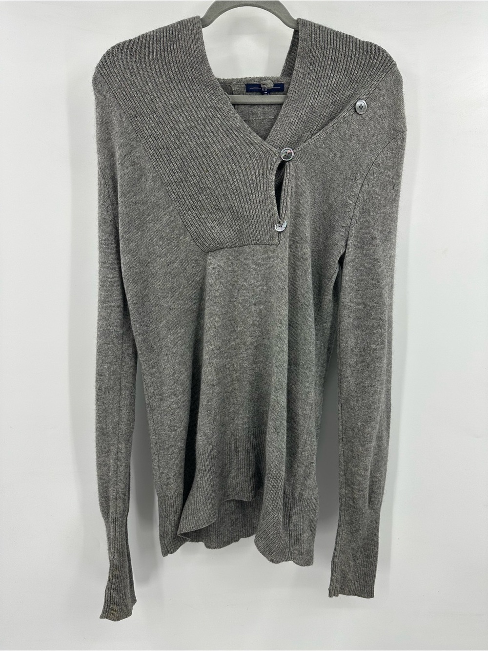 GAP Cashmere Gray Asymmetric Button-Detail Hooded Sweater